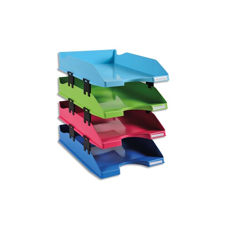 EXACOMPTA Set de 4 corbeilles à courrier, 12 éléments superposition fournis, coloris assortis