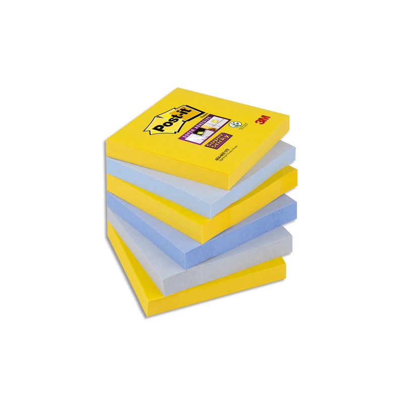 POST-IT Lots de 6 Notes Super Sticky POST-IT® couleurs NEW YORK 90 feuilles - 76 x 76 mm