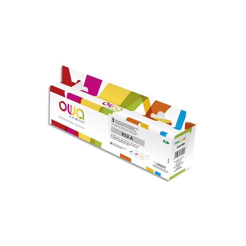 OWA Pack de 3 cartouches compatibles Jet d'encre couleur HP 913A K10487OW