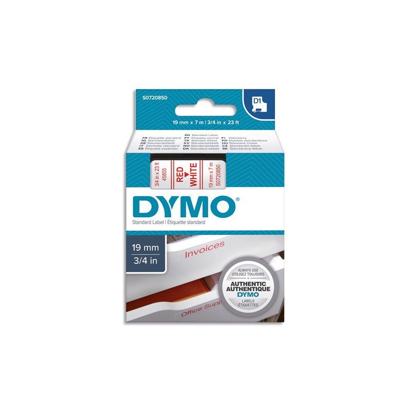 DYMO Ruban D1 Rouge/Blanc 19MMX7M pour 1000/1000+/2000/3500/4500/5000/5526