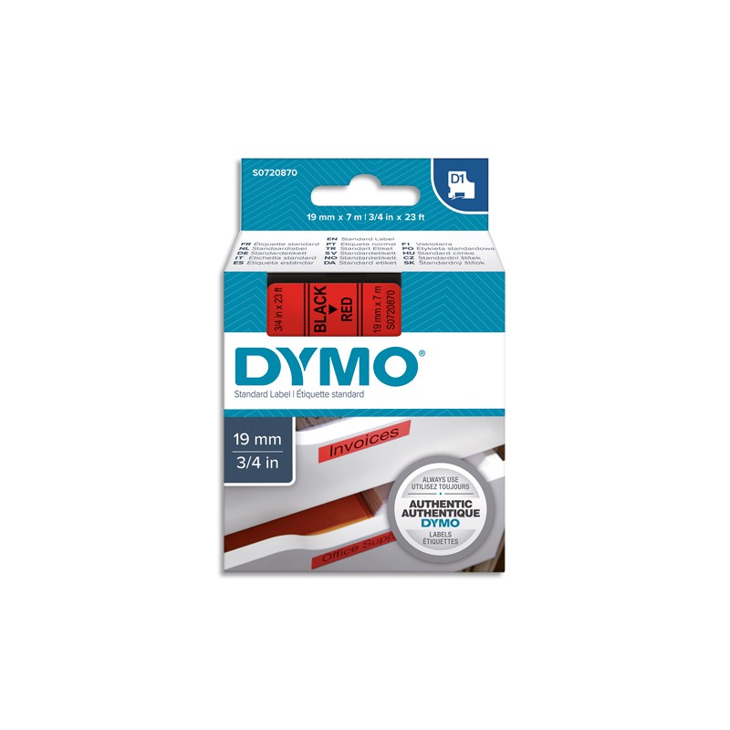DYMO Ruban D1 Noir/Rouge 19MMX7M pour 1000/1000+/2000/3500/4500/5000/5528