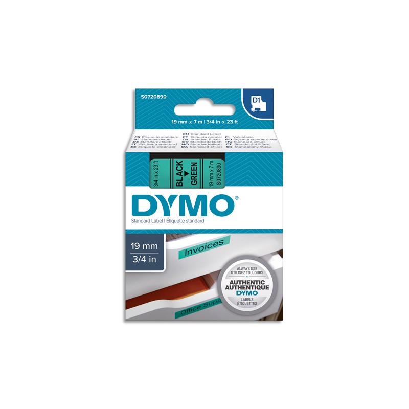 DYMO Ruban D1 Noir/vert 19MMX7M pour 1000/1000+/2000/3500/4500/5000/5530