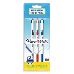 PAPERMATE Sachet de 3 stylos bille rétractable 046 pointe moyenne 0.7mm. Encre Assorties.