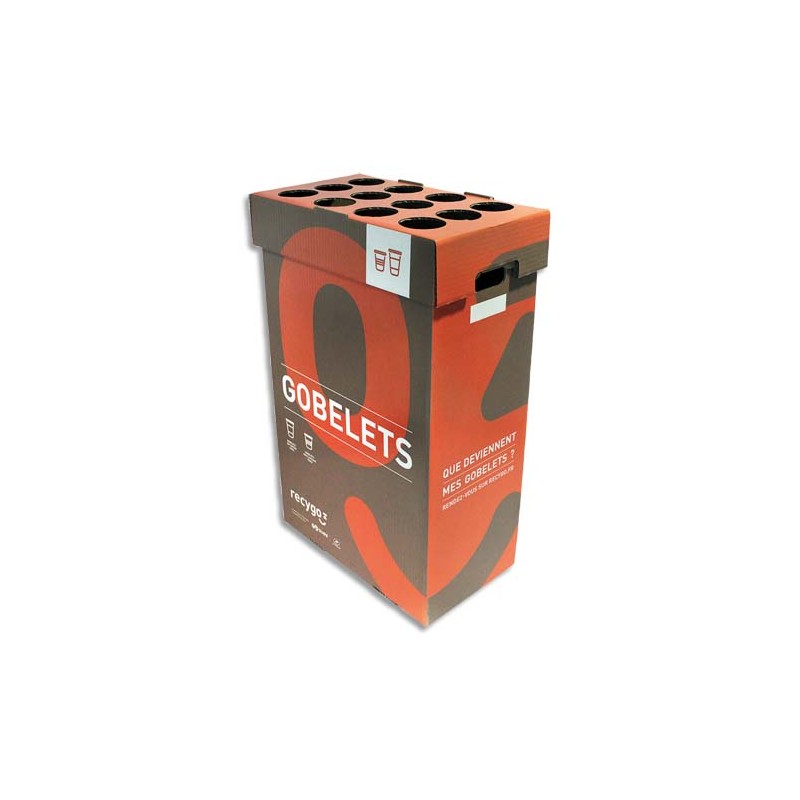 RECYGO Lot de 3 Collecteurs de Gobelets Ecobox, carton recyclé Marron Rouge, 95L, L45 x H75 x P28 cm