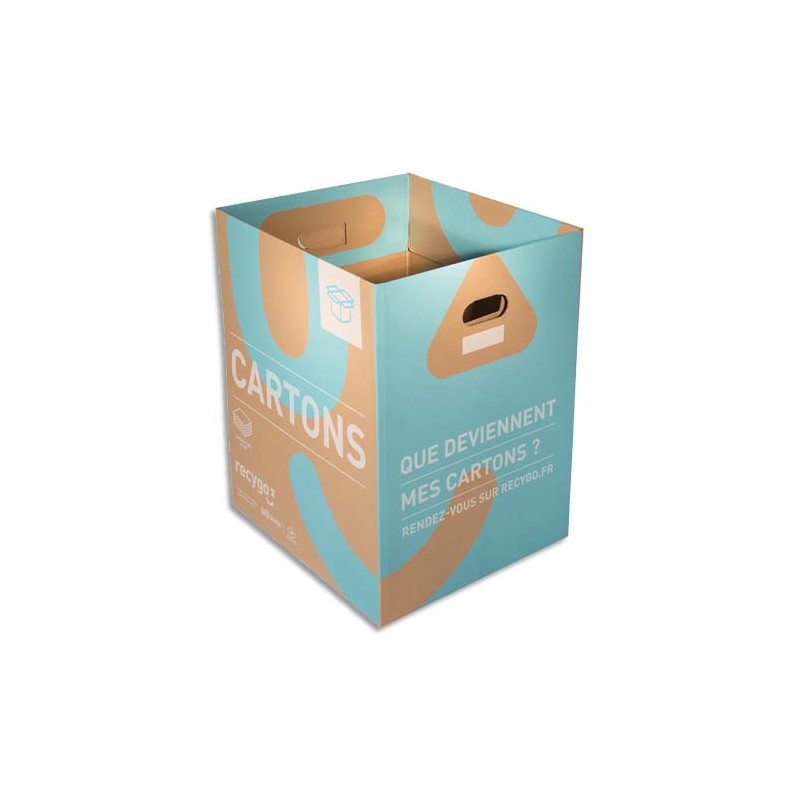 RECYGO Lot de 3 Collecteurs de Cartons Ecobox, carton recyclé Marron Bleu clair, 132L, L50 x H60 x P44 cm
