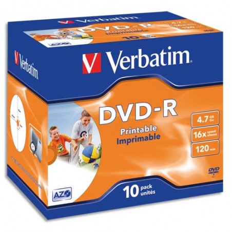 VERBATIM Pack de 10 boîtiers cristal DVD-R imprimables 4,7Go 16x 43521