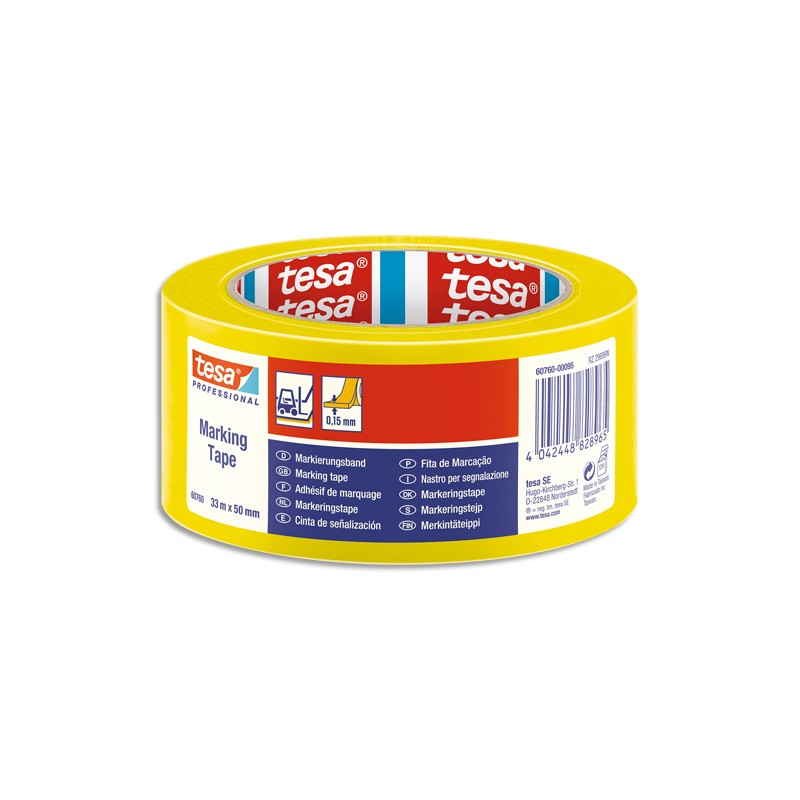 TESA Ruban adhesif PVC 150 jaune de marquage au sol, ruban d’avertissement, 33 m x 50 mm