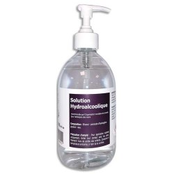 Kit Flacon 500 ml + Pompe solution hydroalcoolique pour l'antiseptie des mains et des surfaces