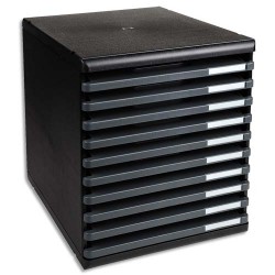 EXACOMPTA Module de classement 10 tiroirs ouverts, format A4 +. Dim: L28,8 x H32 x P35 cm. Coloris Noir