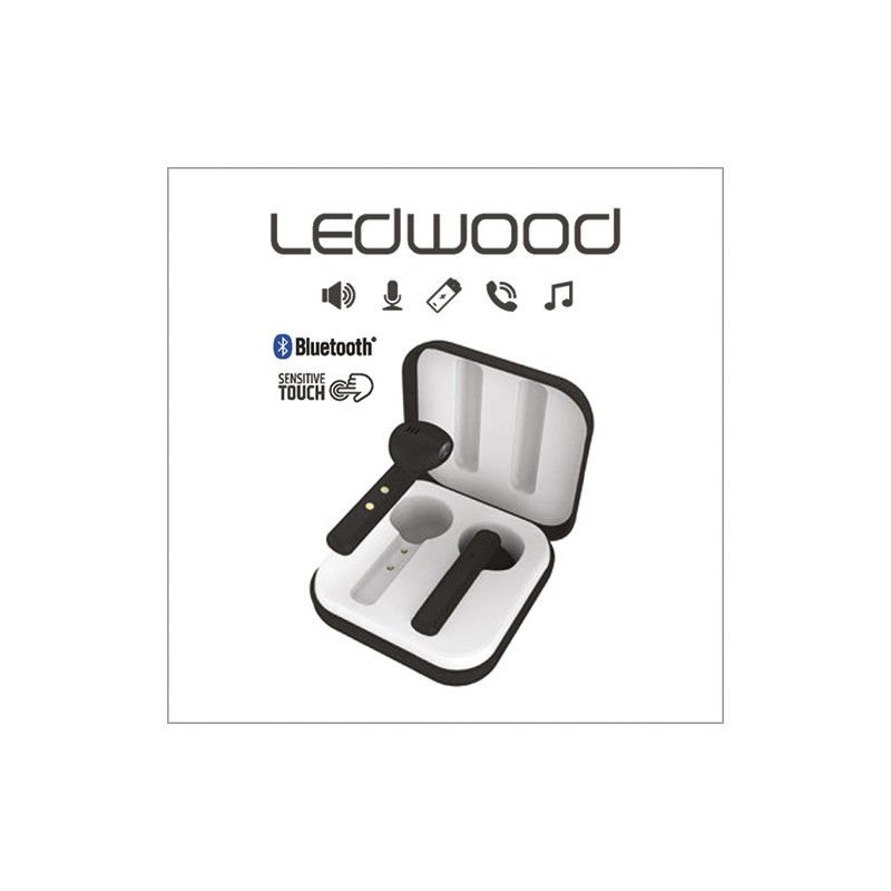 LEDWOOD Ecouteurs intra-auriculaires sans fil Noir, touch contôle, USB TYPE-C