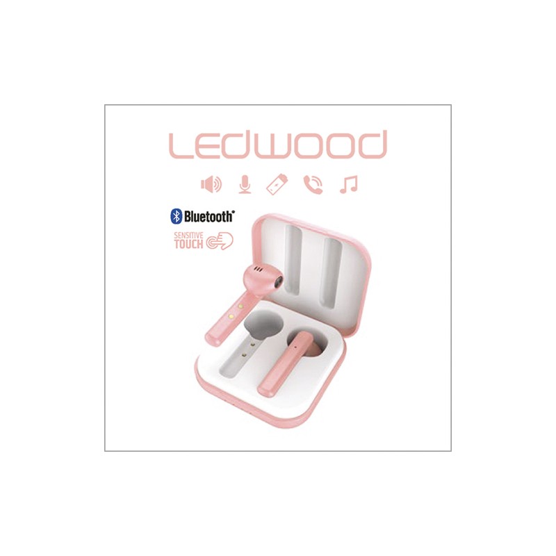 LEDWOOD Ecouteurs intra-auriculaires sans fil Rose, touch contôle, USB TYPE-C