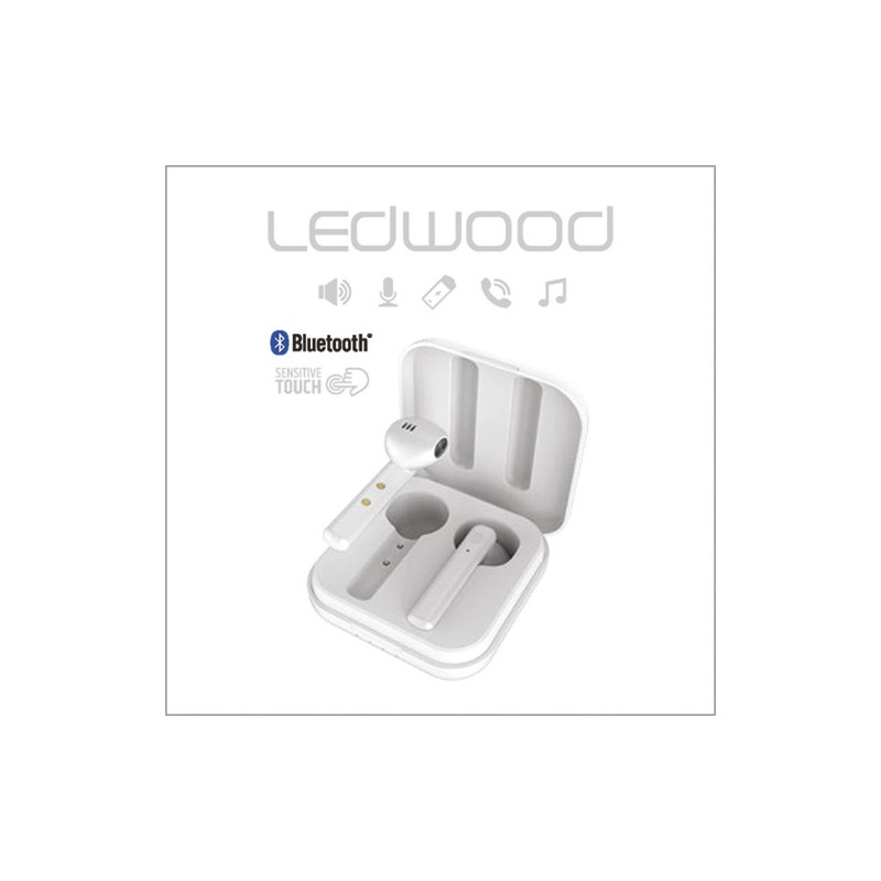 LEDWOOD Ecouteurs intra-auriculaires sans fil Blanc, touch contôle, USB TYPE-C