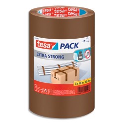 TESA Lot de 3 Adhésifs d’emballage Extra Strong en PVC, 52 microns - H50 mm x L66 mètres Havane