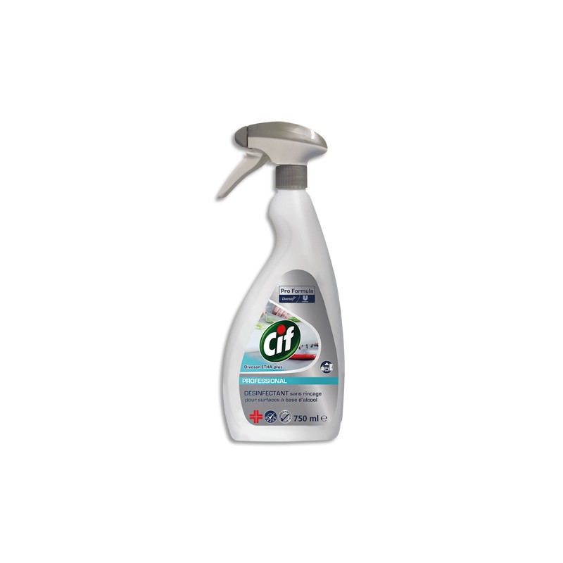 CIF Spray 750 ml Désinfectant sans rinçage à base d'alcool, pour surfaces, sans parfum HACCP