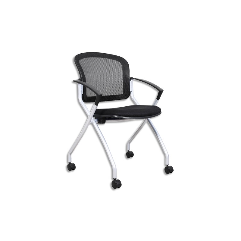 Lot de 2 chaises Spacemesh en maille Noir, sur roulettes, avec assise rabattable, Hauteur 48 cm