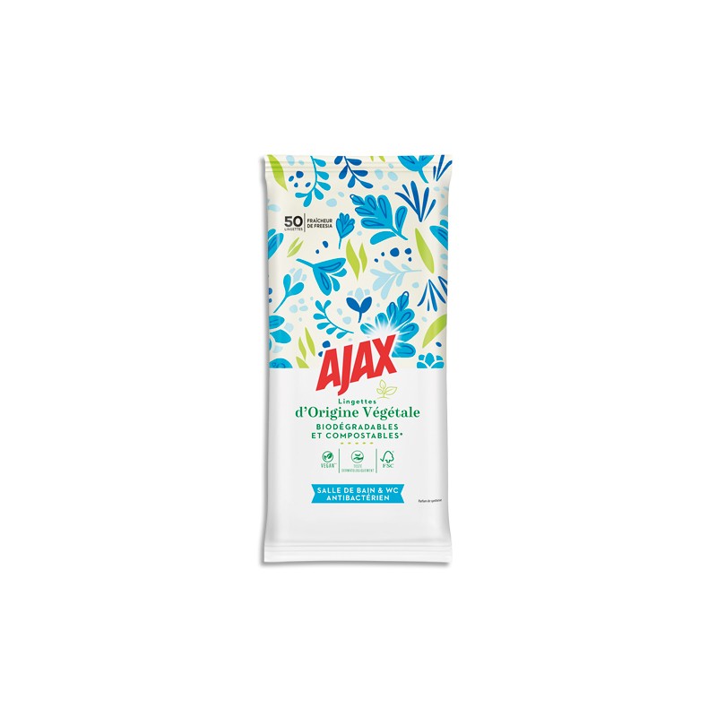 AJAX Paquet de 50 lingettes multi-surfaces et antibactérien SDB, biodégradables, fraîcheur Freesia