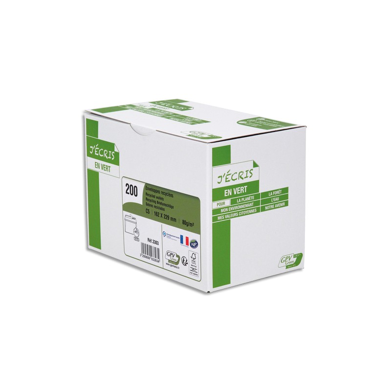 GPV Boîte de 200 enveloppes recyclées extra Blanches Erapure, format C5 162x229mm 80g