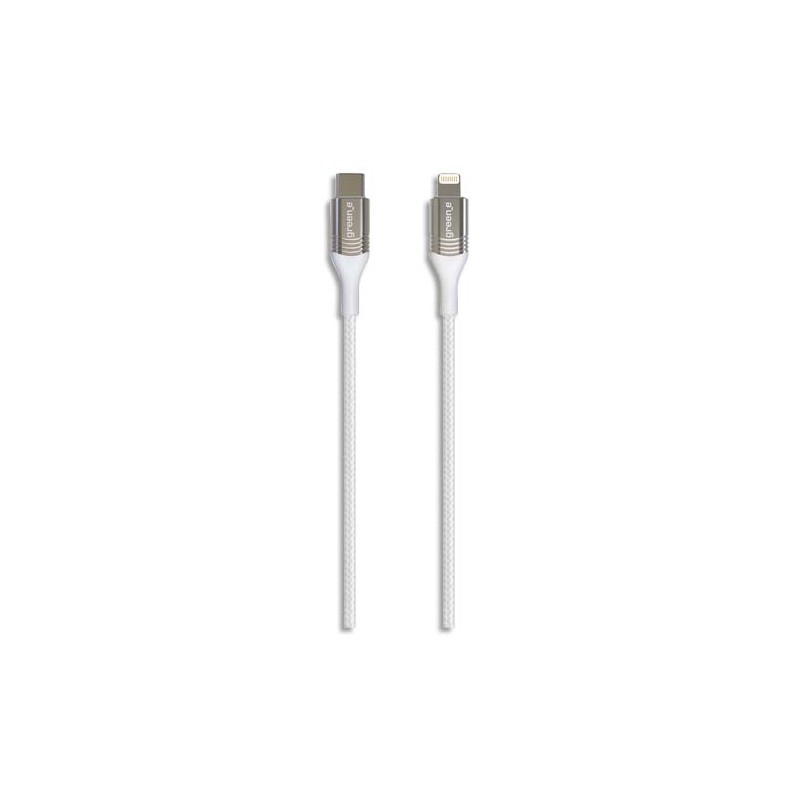 GREEN-E Câble lightning/USB-C double tresse, charge très rapide, 1,2m Blanc 3A, 18W GR2035