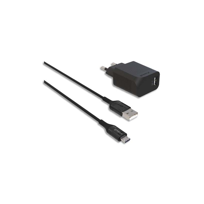 GREEN-E Kit prise secteur+câble micro USB/USB-A 1,3m+housse coton bio 2,4A, 12W GR3006