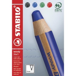 STABILO Etui carton 4 crayons multi-talents STABILO woody 3in1 - noir,bleu,rouge,vert