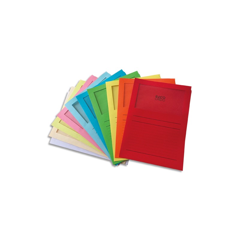 ELBA Boîte de 100 pochettes coins ELCO ORDO format 22x31cm à fenêtre 120g. Coloris assortis 10 couleurs