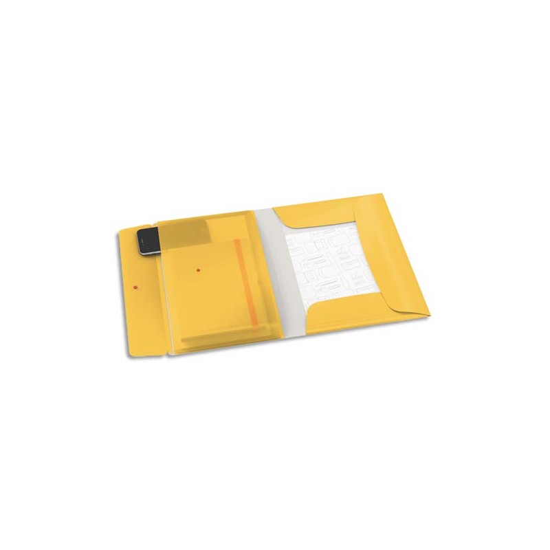 LEITZ Chemise 3 rabats à élastique + pochette pression COSY en polypropylène A4, coloris jaune