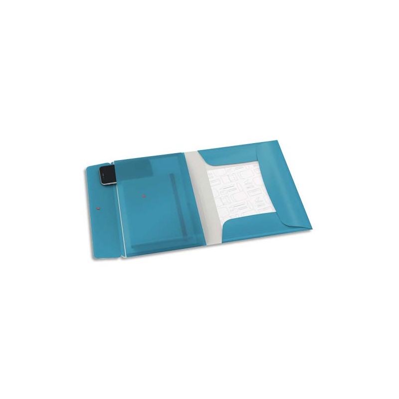 LEITZ Chemise 3 rabats à élastique + pochette pression COSY en polypropylène A4, coloris bleu
