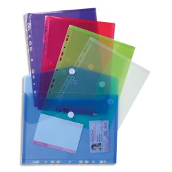 EXACOMPTA Sachet de 5 pochettes-enveloppes velcro perforées en polypropylène 2/10e. Coloris assortis
