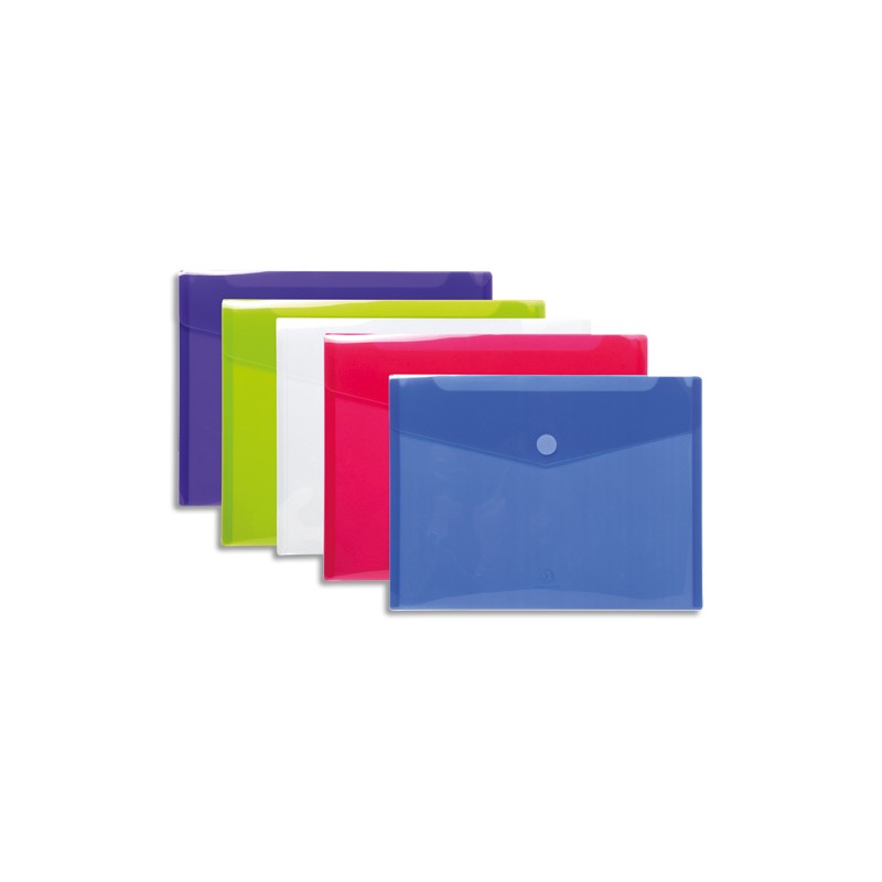 EXACOMPTA Sachet de 5 pochettes-enveloppes velcro A4 en polypropylène 2/10e. Coloris assortis