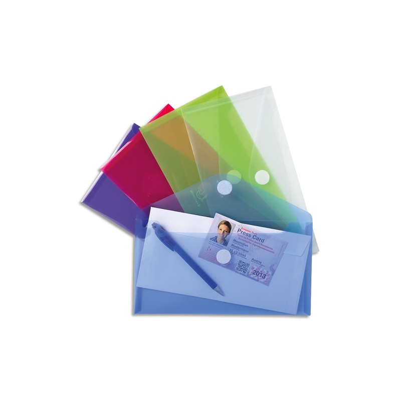 EXACOMPTA Sachet de 5 pochettes-enveloppes velcro DL en polypropylène 2/10e. Coloris assortis