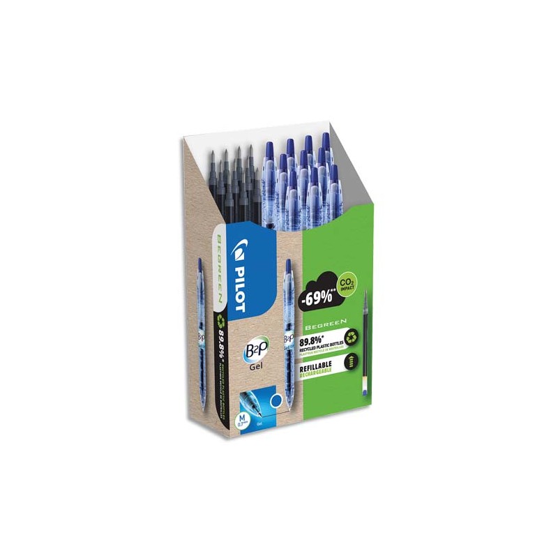PILOT Pack promo de 10 stylos à pointes moyennes B2P Gel + 10 recharges à -50%. Coloris bleu