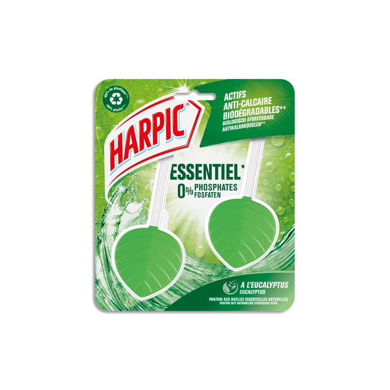 HARPIC Boîte de 2 Blocs cuvette Galet WC Essentiel parfum Eucalyptus, actifs anticalcaire biodégradables