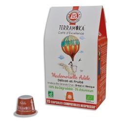 TERRAMOKA Paquet de 15 capsules Café bio Arabica Brésil et Mexique, biodégradables, compatibles Nespresso