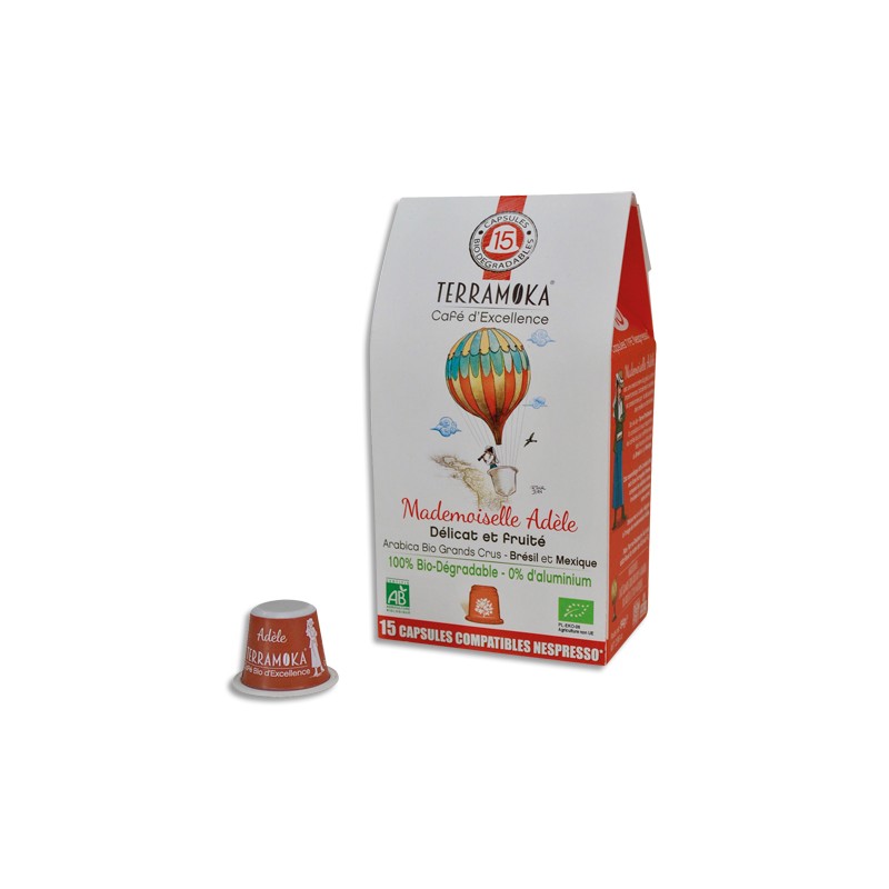 TERRAMOKA Paquet de 15 capsules Café bio Arabica Brésil et Mexique, biodégradables, compatibles Nespresso