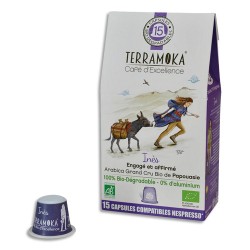 TERRAMOKA Paquet de 15 capsules de Café bio Arabica de Papouasie, biodégradables, compatibles Nespresso