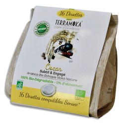 TERRAMOKA Paquet de 16 dosettes de Café bio Arabica d'Ethiopie, compatibles Senseo