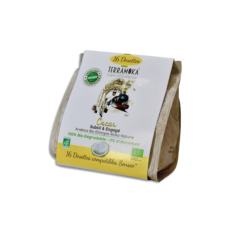 TERRAMOKA Paquet de 16 dosettes de Café bio Arabica d'Ethiopie, compatibles Senseo