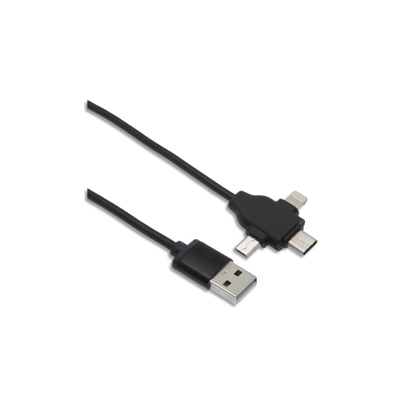 APM Câble 3 en 1 : USB-A vers Lightning/Type-C/Micro USB 1,5m (non MFI) Noir 570316