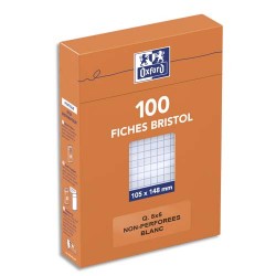 OXFORD Boîte distributrice 100 fiches bristol non perforées 105x148mm (A6) petits carreaux 5x5 Blanc