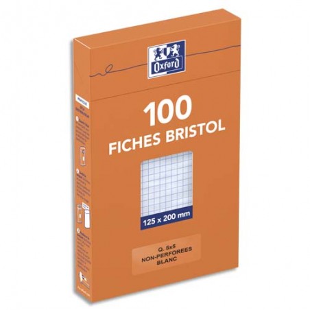 OXFORD Boîte distributrice 100 fiches bristol non perforées 125x200mm 5x5 Blanc