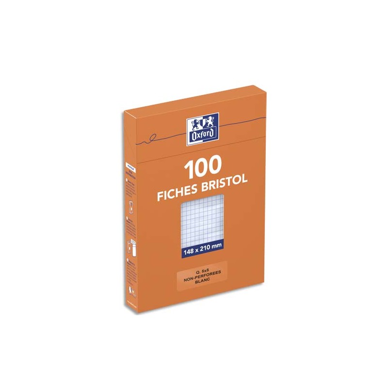 OXFORD Boîte distributrice 100 fiches bristol non perforées 14,8x21cm (A5) petits carreaux 5x5 Blanc
