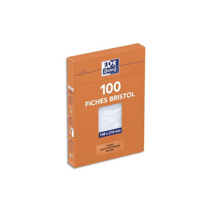 OXFORD Boîte distributrice 100 fiches bristol non perforées 148x210mm (A5) uni Blanc