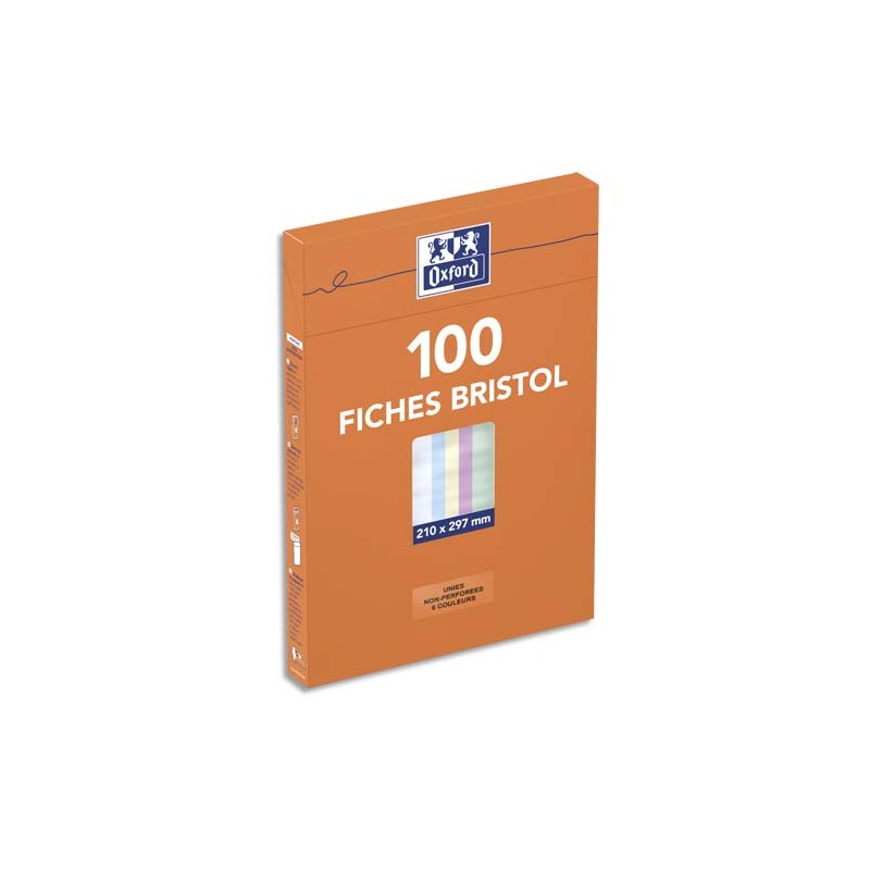 OXFORD Boîte distributrice 100 fiches bristol non perforées 210x297mm (A4) uni assortis