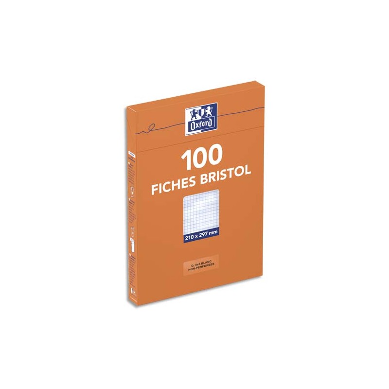 OXFORD Boîte distributrice 100 fiches bristol non perforées 210x297mm (A4) petits carreaux 5x5 Blanc
