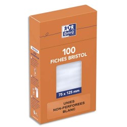 OXFORD Boîte distributrice 100 fiches bristol non perforées 75x125mm petits carreaux 5x5 uni Blanc