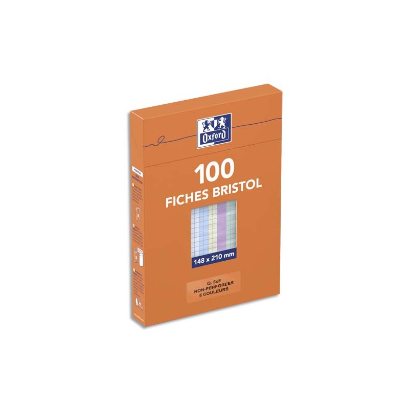 OXFORD Boîte distributrice 100 fiches bristol non perforées 148x210mm (A5) 5x5 assorti