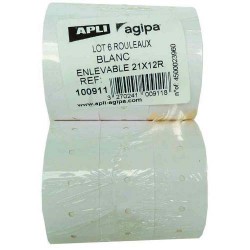 AGIPA Pack 6 roul de 1000 étiquettes Blanches rectangulaires enlevables 21X12mm pour pinces 151991-101418