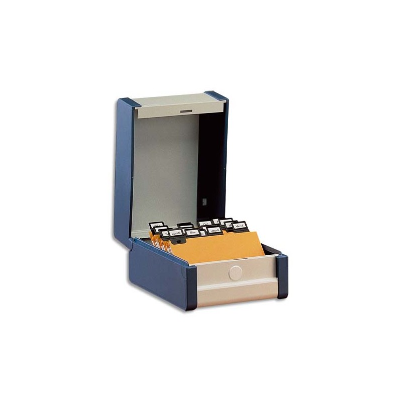 REXEL Boîte à fiches Provence format A5 en largeur H148 x P210 mm Bleu, livré avec séparateur métallique