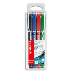 STABILO Pochette de 4 stylos feutre pointe ultra-fine baguée métal 4 couleurs assorties