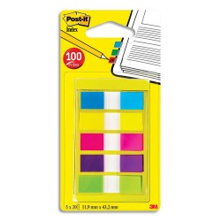 POST-IT Marque-pages POST-IT® étroits (5x20) couleurs néon dans dévidoir